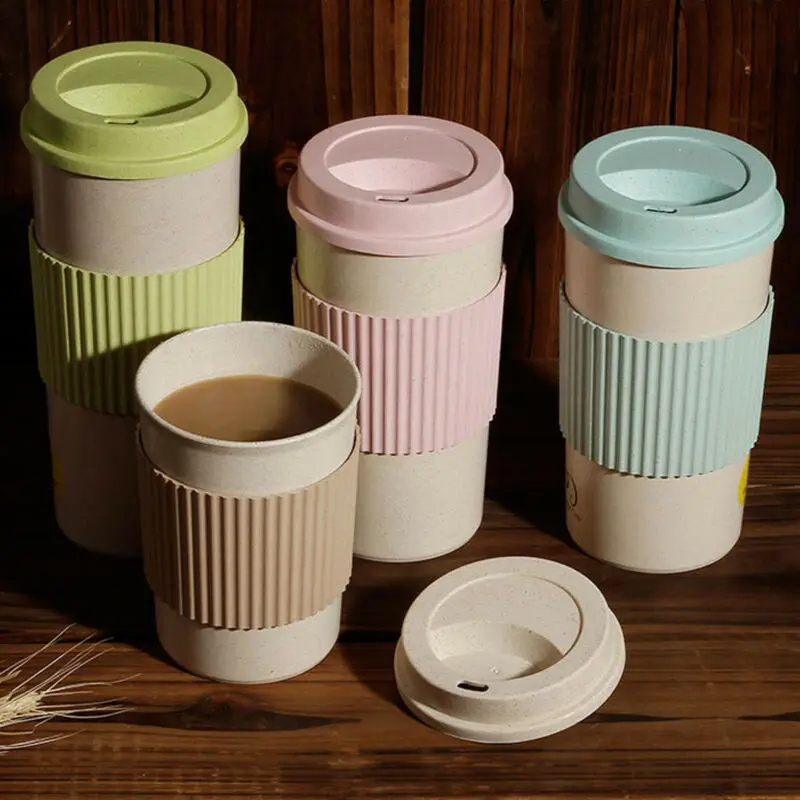 

Wheat Straw Mug Cup With Lid Home Travel Outdoor Portable Water Bottle Travel