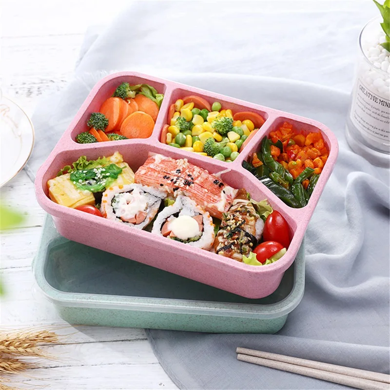 cheap Microwavable Lunch Box Leakproof 4 Grids Lunch box Bento for adults children Portable Travel Food Storage Containers