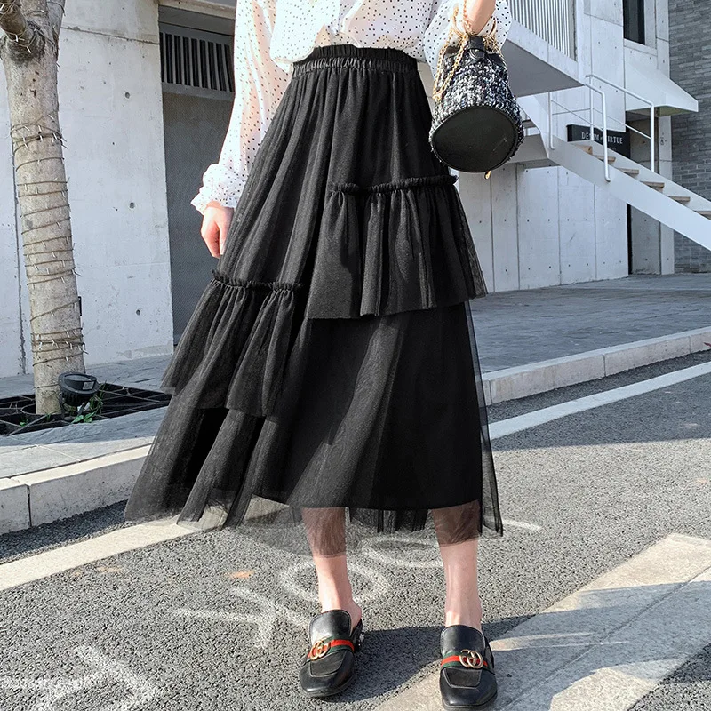 

Gauze Skirt Autumn And Winter Women's 2020 Spring High-waisted Mid-length Fairy Mesh Dress Cake Dress Pleated Skirt Dress