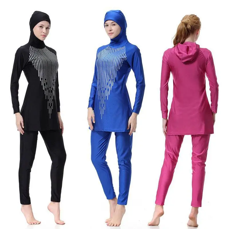 

Highly Elastic Sport Muslim Swimwear Muslim Clothe Women Swimwear Swimming Beach Swimsuit 3 Color Long Sleeve Muslim Swimsuit