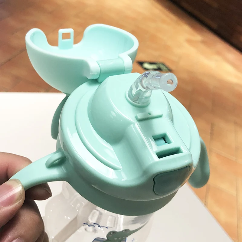 280ml Cute Rabbite Baby Feeding Bottle BPA Free Children Learn Drinking Straw Water Bottles Kids Training Cup w Handle&Sling