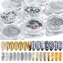 8 шт голографическая смесь Блеск для ногтей Набор Золотой Серебряный хромированный порошок блестящие пайетки пылезащитный порошок DIY Украшение JI1506