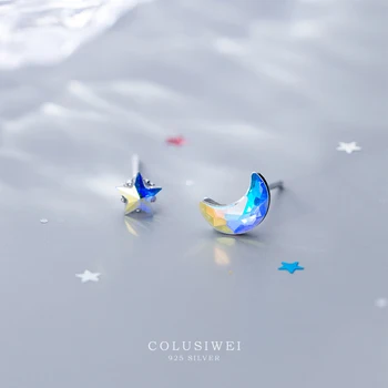 

Colusiwei Genuine 925 Sterling Silver Moon and Star Stud Earrings Rainbow Color Crystal Jewelry 2020 New Bijoux Accessories Gift