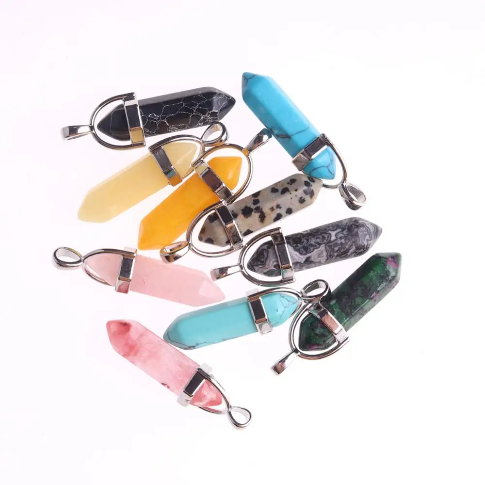 100pcs Fashion Women Jewellry Hexagonal Column Bullet Pendants Natural Stone Quartz Crystal Pendant Necklace For Jewelry Making 4