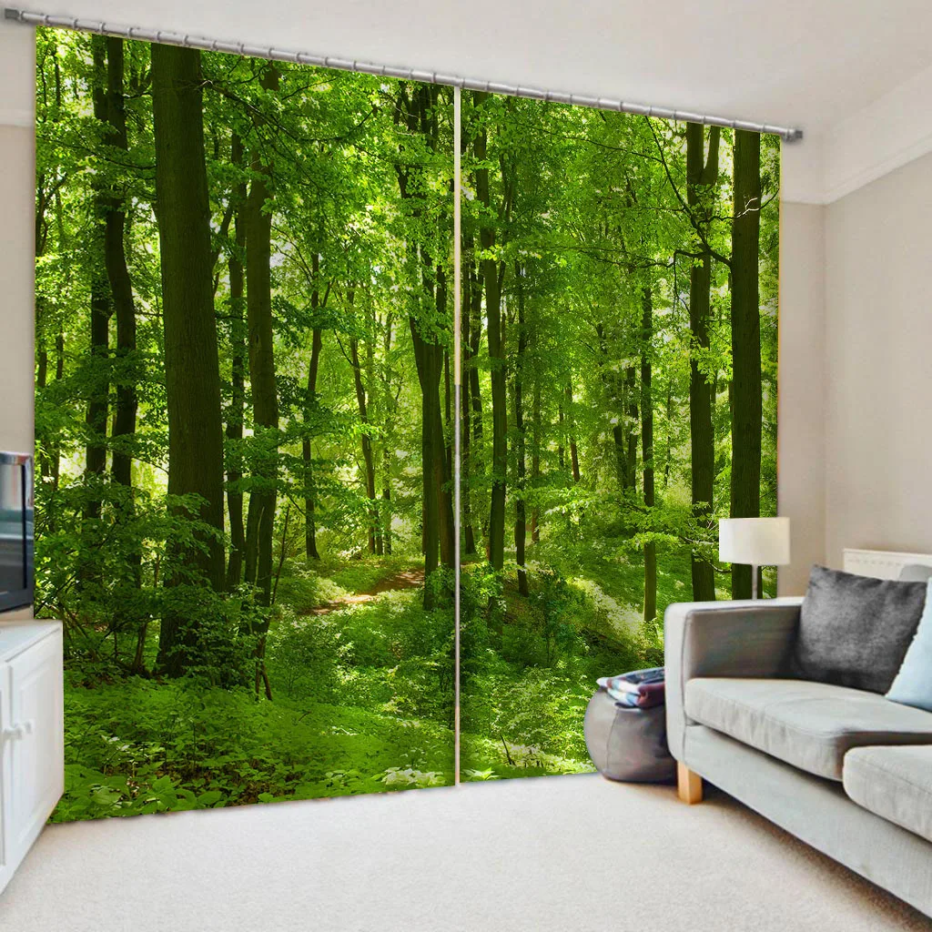 3D Curtain Photo Customize Size green forest curtains  Bedroom Living Room Office Cortinas Breakdown Bathroom Shower