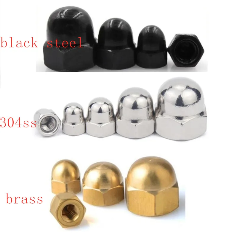 3-50 pces bolota tampa porca m3 m4 m5 m6 m8 m10 m12 aço com preto ou aço inoxidável 304 ou latão decorativo tampa tampas porcas