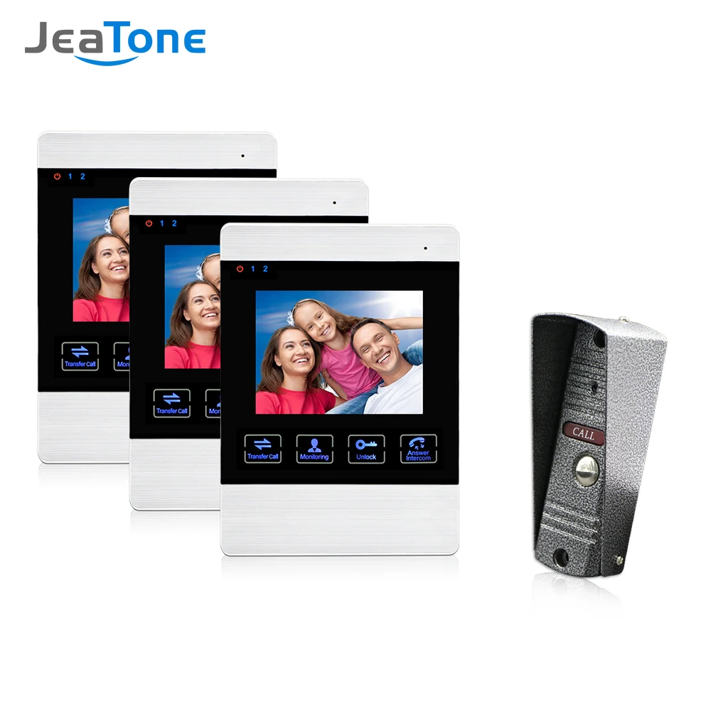 

Jeatone 4 Inch TFT Wired Smart Video Door Phone Intercom System with 3 Night Vision Monitor +1200TVL Rainproof Doorbell Camera