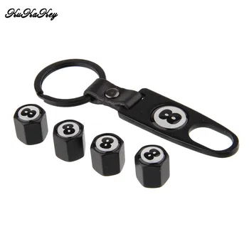 

Car Keychain with 4pcs Black 8 Pattern Car Tire Valve Caps Motorcycle Bicycle Tyre Wheel Air Valve Cap Accessories Universal