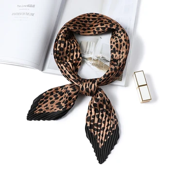 

Crinkle Silk Scarf Neck Hair Band Women Fashion Leopard Print Square Shawls Lady Wraps Foulard Headband Kerchief Bandana
