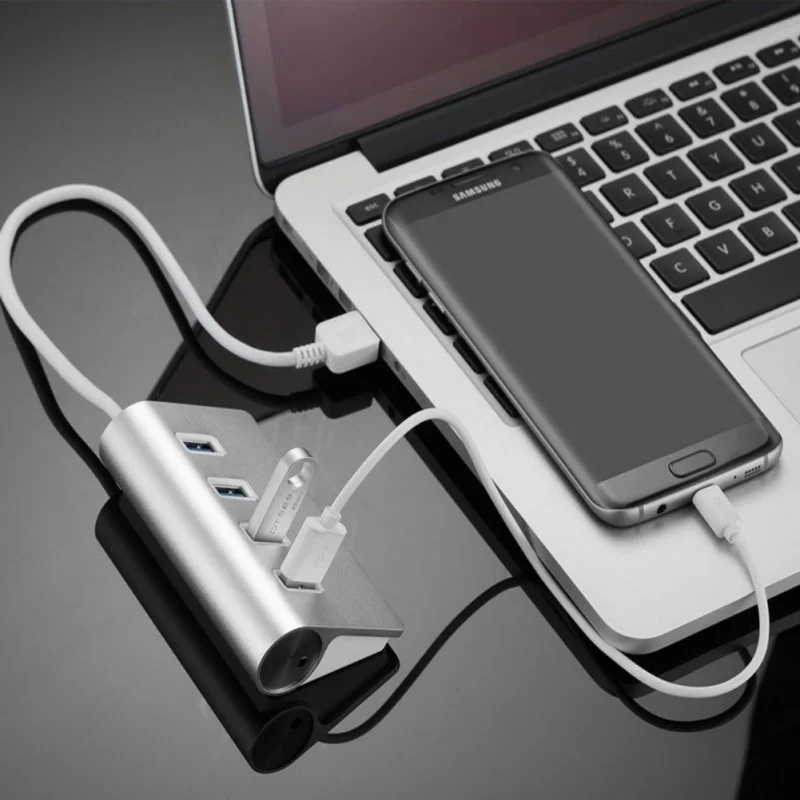 Алюминий сплава 4-портовый USB3.0 высокоскоростной подставка для концентратора мобильный жесткий диск USB флэш-накопитель считыватель для мобильного телефона Камера