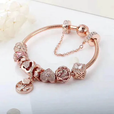 

Keris Store High Quality 1:1 100%925 Sterling Silver Rose Gold Safety Chain Beads Bracelet Free Shipping