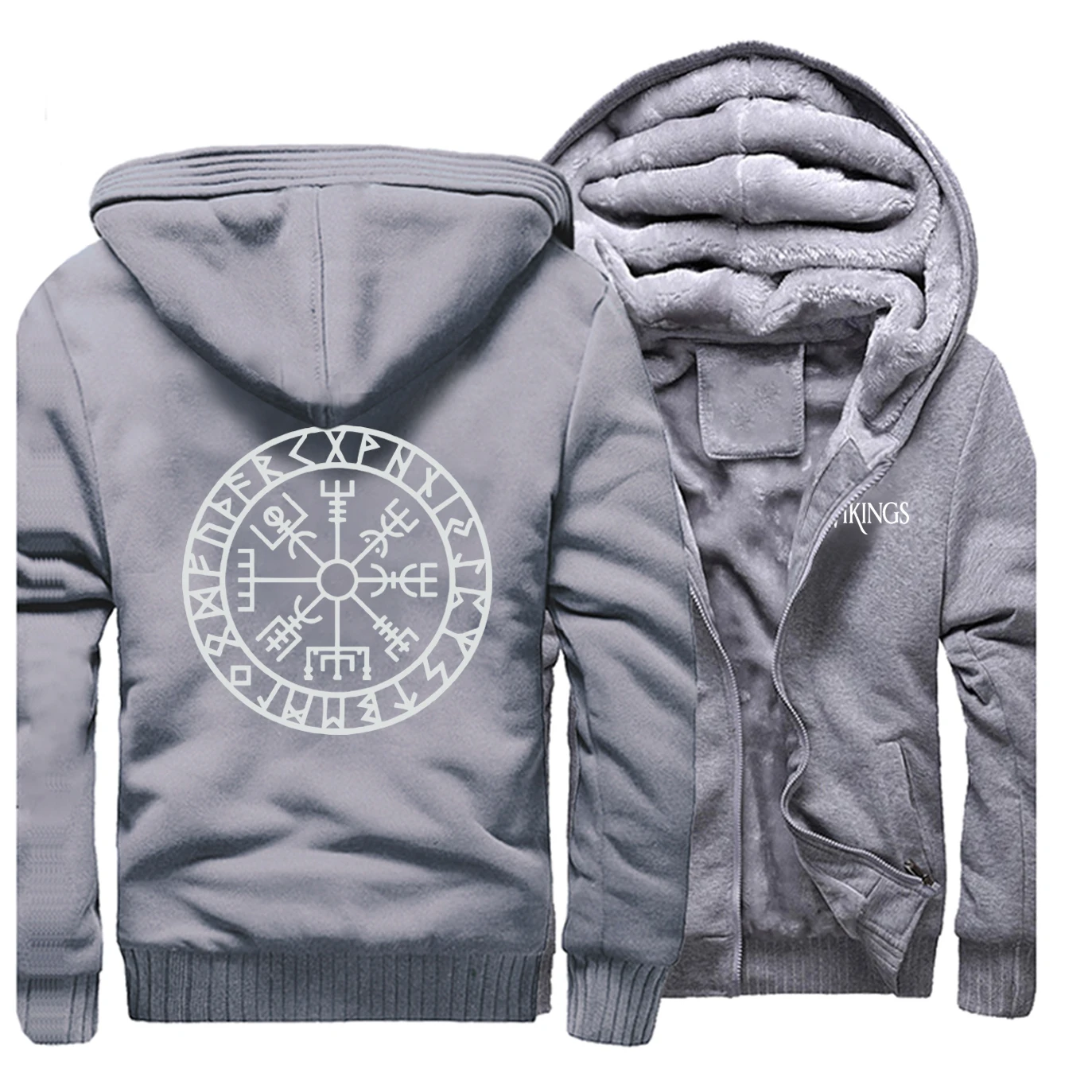 Novelty Mens Raglan Thick Sweatshirt Vikings Odin Warrior Legend Men Zip Jacket Winter Hoody Fleece Warm Casual Streetwear - Цвет: Gray 5