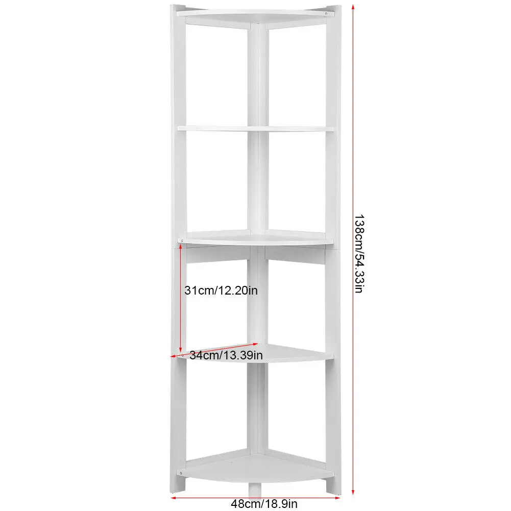 5 Tier Corner Bookcase Bookshelf CD Storage Wall Rack Display Shelves Organizer