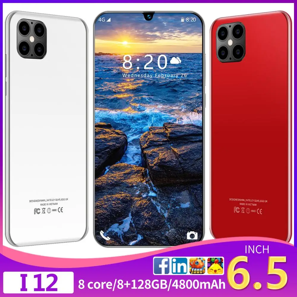 Global Version IP12 13MP Front 24MP Rear Camera Octa Core 8GB+128GB Mobile Phone 6.5' Waterdrop 4800mAh 5G Smartphone Free Ship