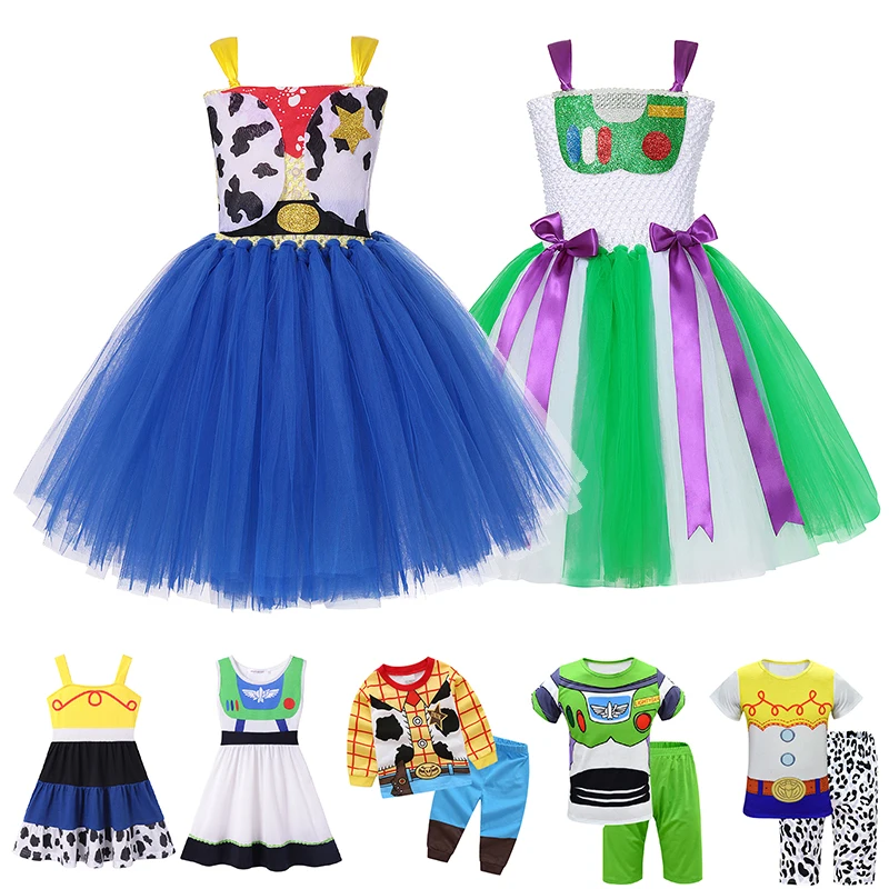

Child Toy Story Costume Cosplay Clothes Woody Buzz Lightyear Jessie Dress up Cowgirl Cowboy Woody Forky Bo Peep Forky Tutu Dress