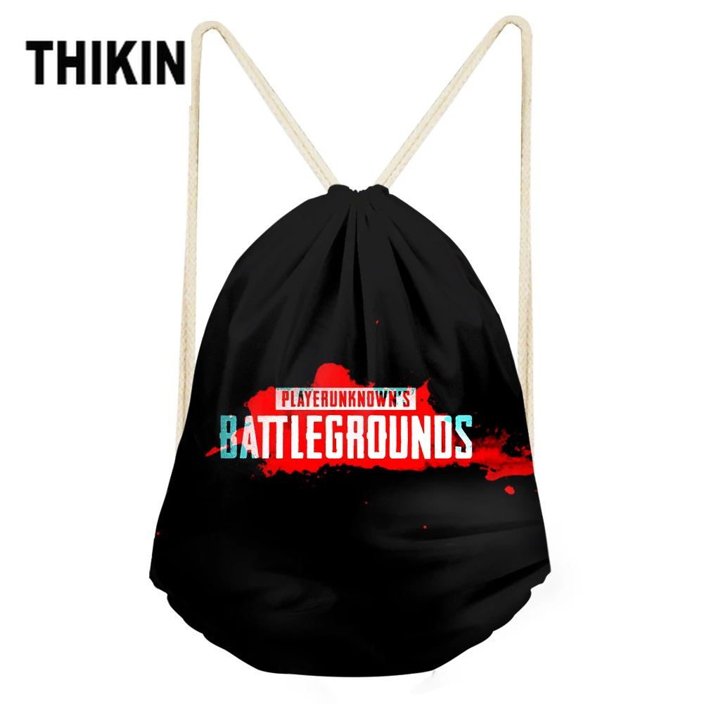 THIKIN 3D Черная мужская сумка с принтом игры-PUBG, крутой рюкзак на шнурке с логотипом на заказ, водонепроницаемая сумка, модные детские подарочные сумки для мальчиков