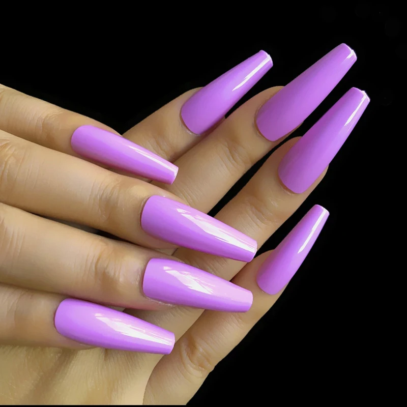 

24pcs press on nails designs long flat head coffin with full coverage of false nail tip supplied by beauty salon fake nails
