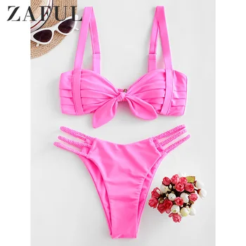 

ZAFUL Pleated Braided Strappy Cutout Bikini Swimsuit
