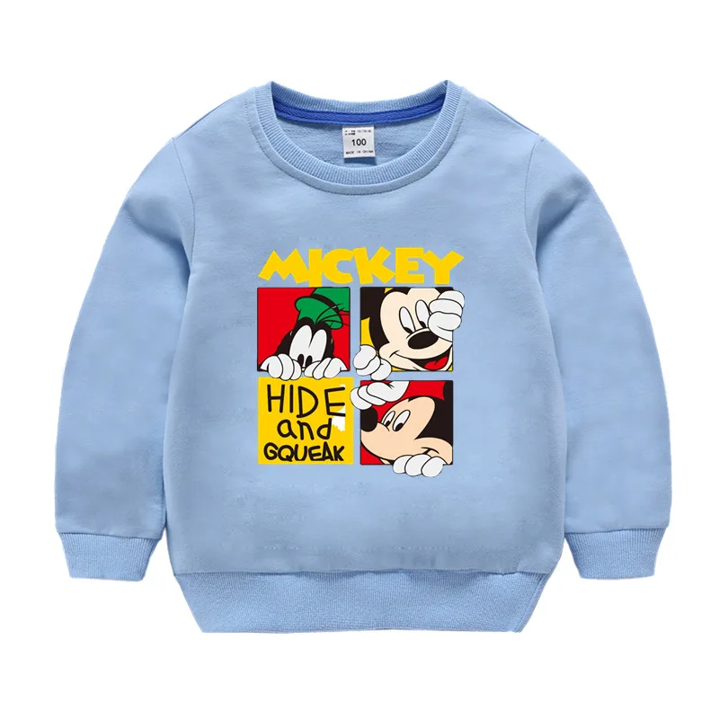 Детская одежда; свитер с длинными рукавами и принтом Микки Мауса; сезон весна-осень; рубашка для маленьких девочек и мальчиков; vetement enfant fille - Цвет: S30042-light blue