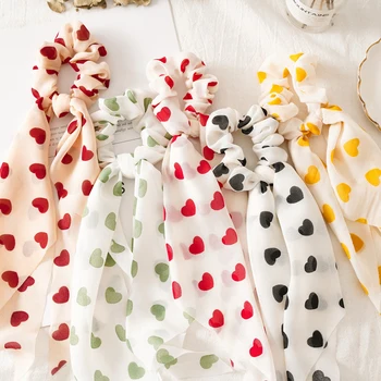 

Peach Heart Long Ribbon Hair Bow Scrunchies Girl Wild Ball Head Hair Ties Women Hair Ring Hair Rope Girls Hair Accessories