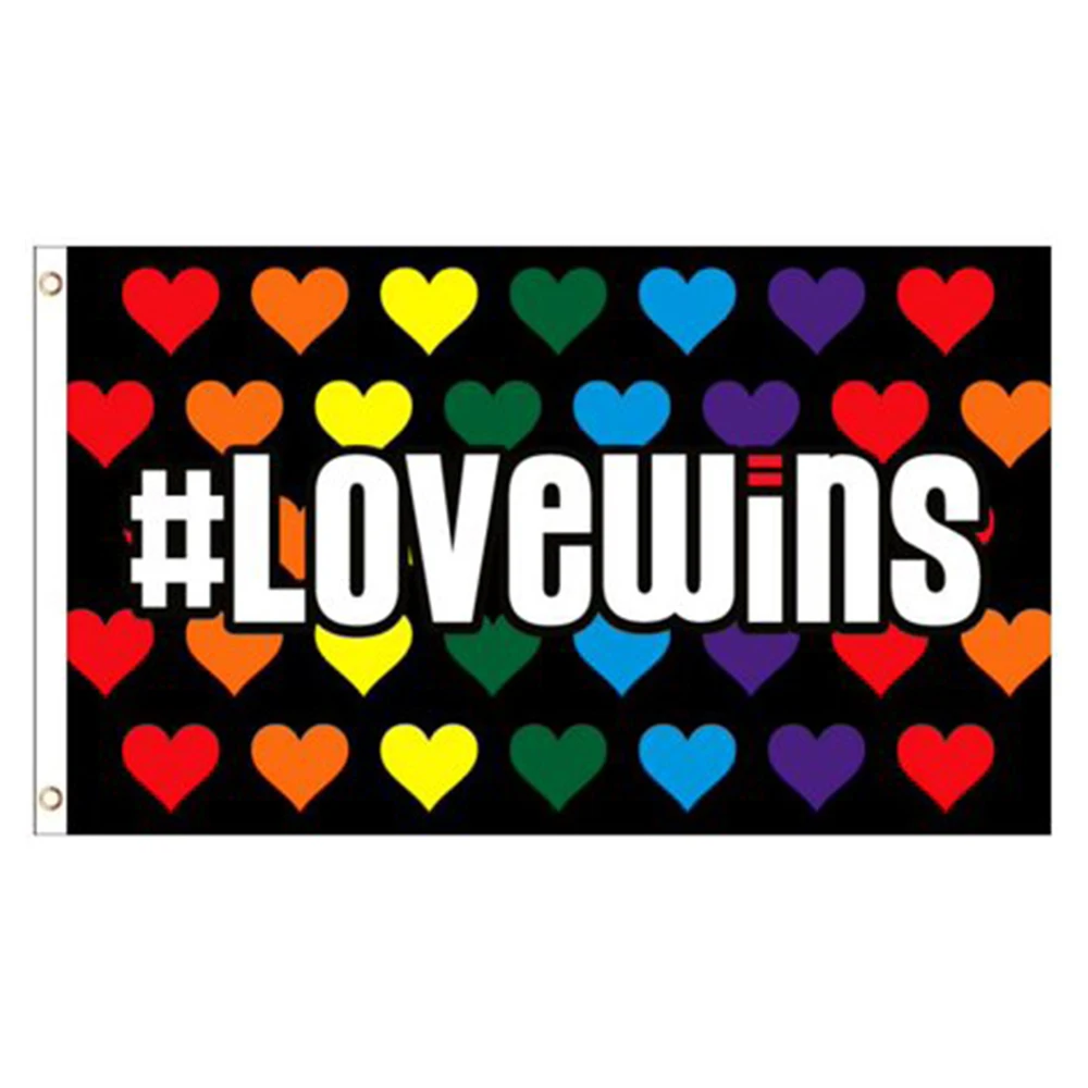 

3x5 FT Love Wins Hearts Gay Lesbian Flag banner150X90CM 100D Polyester brass grommets custom flag, Free Shipping
