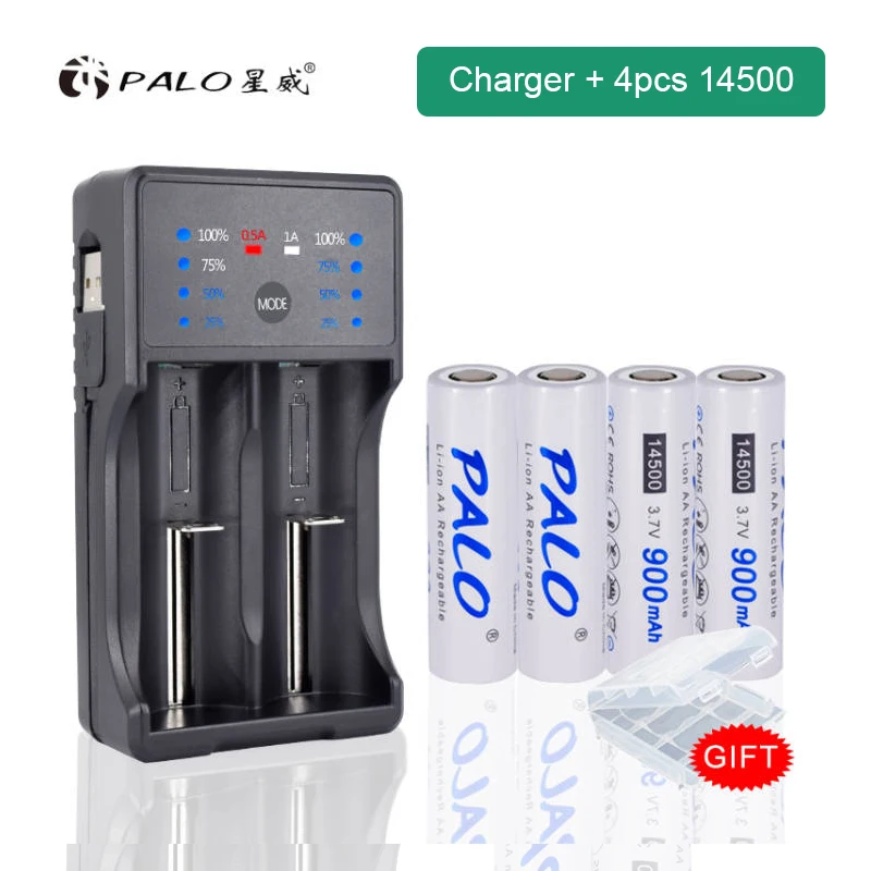 PALO 2-12pcs 14500 900mAh 3.7V li-ion rechargeable Batteries AA Battery Lithium Cell for Led Flashlight Headlamps Toys | Электроника