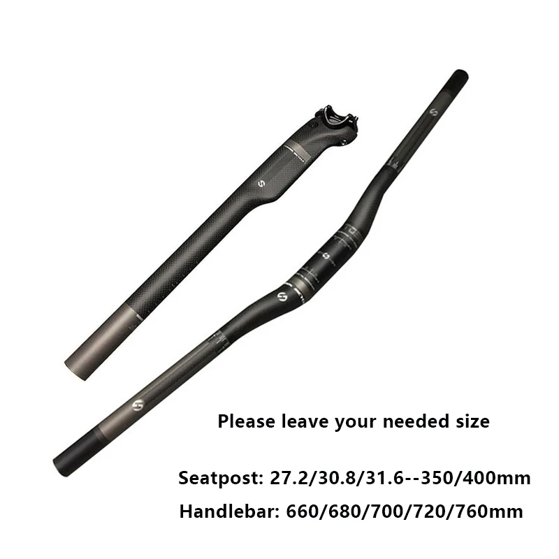 Full Carbon Seatpost Set for Mountain Bicycle Riser and Flat Bike Handlebar MTB Stem 660mm, 680mm, 700mm, 720mm, 760mm * 31.8mm
