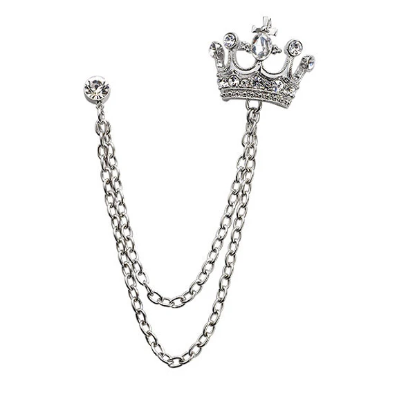 Elegant Hanging Chain Brooch Pins Breastpin Crystal Crown Brooch Pin for Women Men Shirt Crown  Collar Lapel Pins
