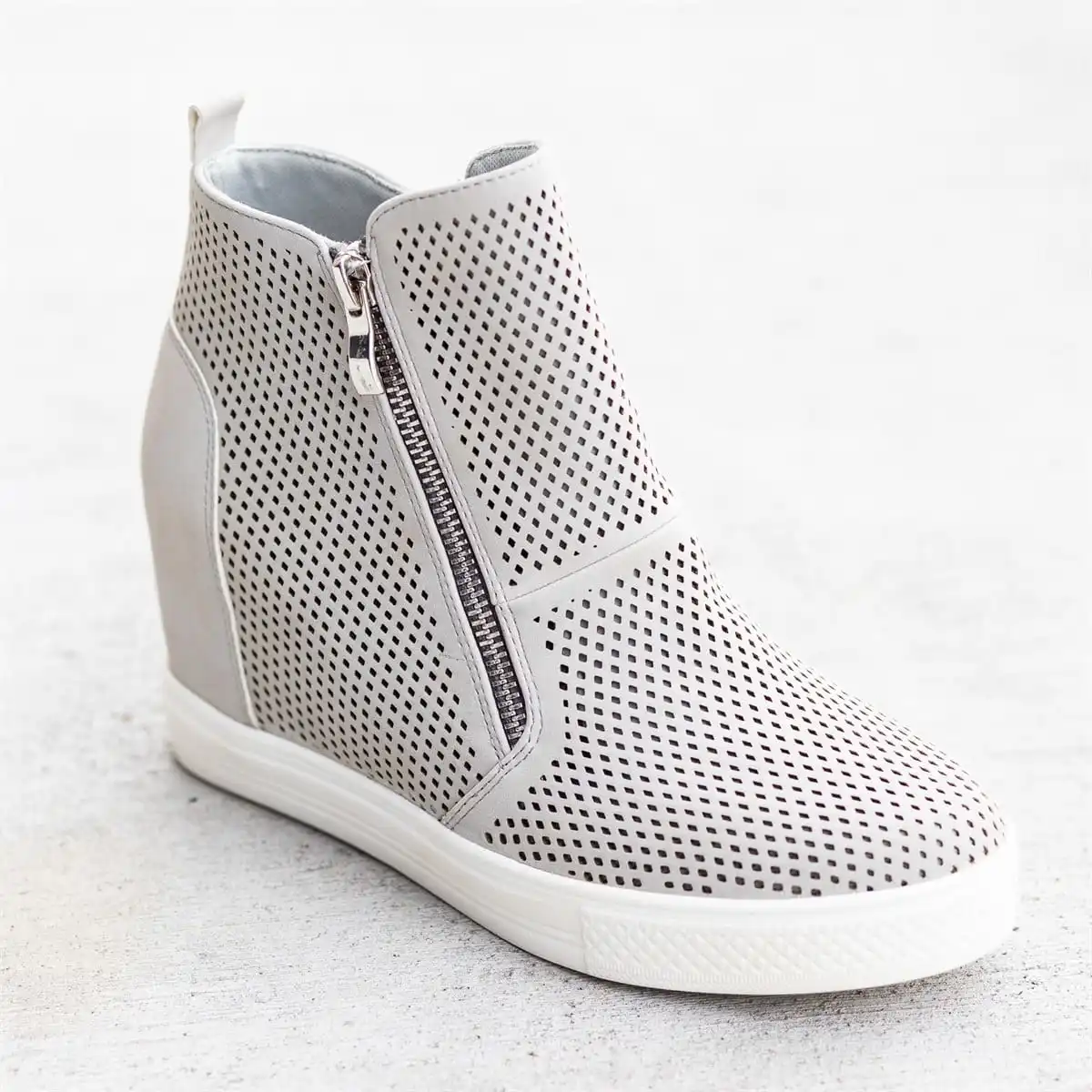 HEFLASHOR/; женская повседневная обувь из искусственной кожи; модные кроссовки на молнии сбоку; нескользящая подошва; женская обувь - Цвет: gray