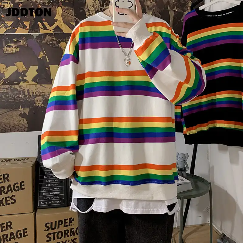 Jddton春秋メンズスウェットシャツのカジュアルストライプコート和風ルースストリート原宿新男性ファッション服je605 パーカー スウェット Aliexpress