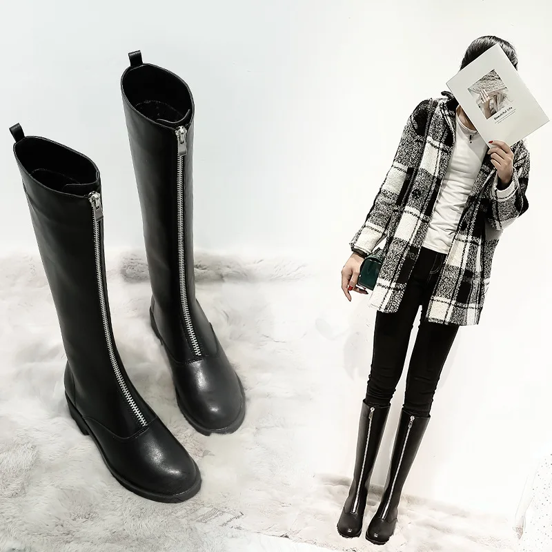 Cena Moda damska skórzane długie buty damskie buty do kolan Martin buty Zip buty zimowe damskie buty wiosna jesień kobiet