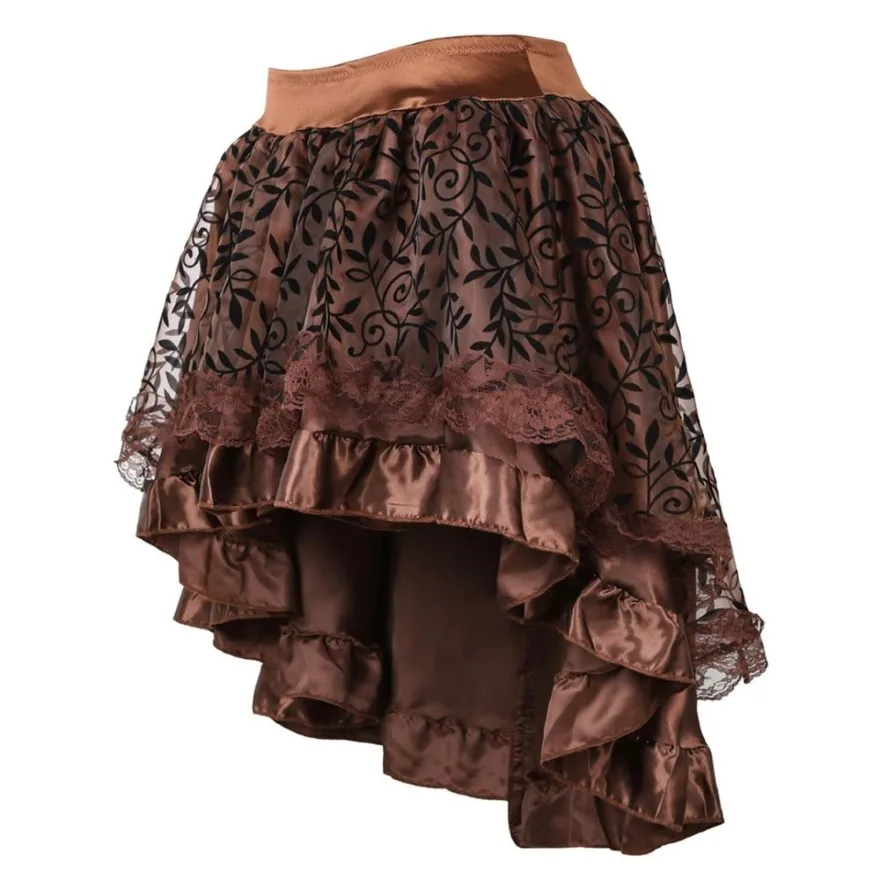 Women Gothic Floral Lace Ruffled Skirt Asymmetrical High Low Skirt Steampunk Pirate Skirts Halloween Costumes Plus Size 3