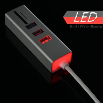 

3 Ports USB Hub For SD High Speed TF Card Reader Type C Combo LED Light Portable Adapter Multifunctional Strong Compatibility