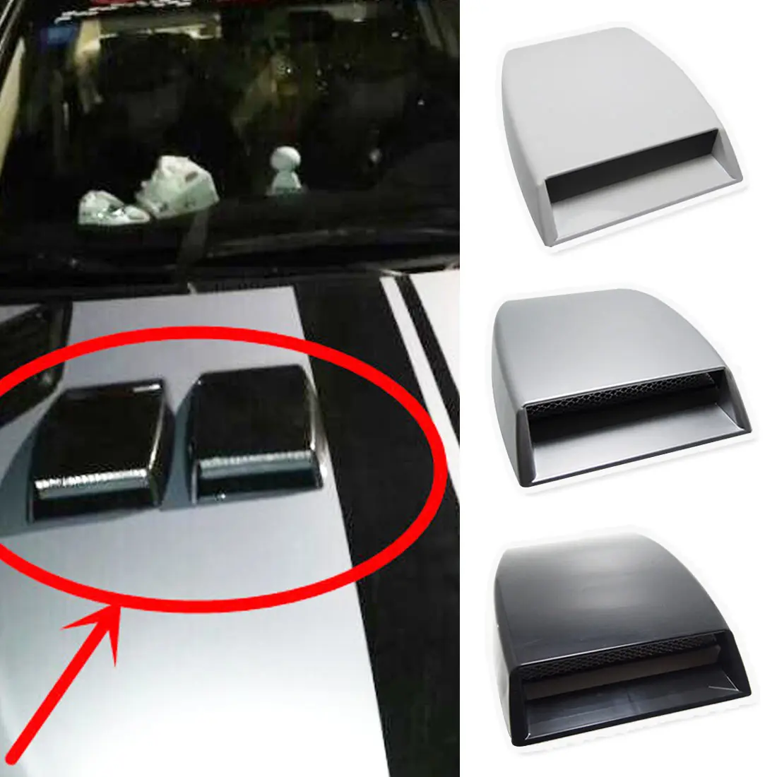 

car styling Universal Decorative Air Flow Intake Scoop Turbo Bonnet Vent Cover Hood Silver/white/black car styling