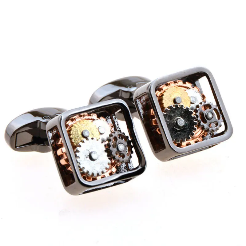 New Arrivals Fashion Letter Cufflinks Men's Shirt Glossy Square Simple Gear Cufflinks Mechanical French Shirt Cuffs