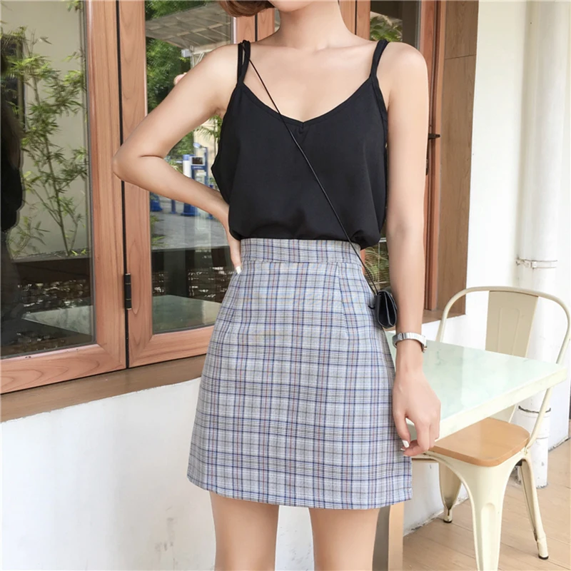 

Gray Classic Wales Check Zip Back Skirt Women 2019 Summer Spring Elegant Mini Skirts Office Ladies Mid Waist Workwear Skirt