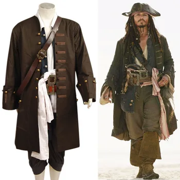 

high-quality Pirates Of The Caribbean Jack Sparrow Jacket Vest Belt Shirt Pants Costume Set Halloween