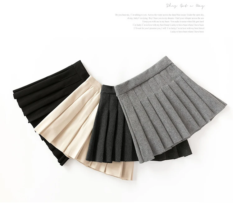 Autumn Winter Mini School Pleated Skirts Woolen High Waisted 2-Layer Warm Women Skirt Korean Chic Elastic Waist Gray Clothes