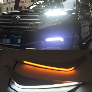 

2PCS LED Daytime Running Light Yellow Turn Signal Relay Car Headlight Eyebrow Decoration For Toyota Highlander 2012 - 2014