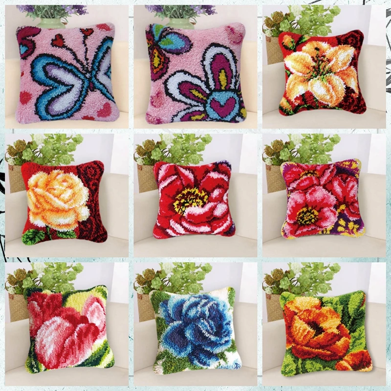 

Nicediy 43X43cm Handmade Pillow Cushion Latch Hook Unfinished Accessories Embroidery Kit Mat Needlework Crochet Pillows Kits DIY
