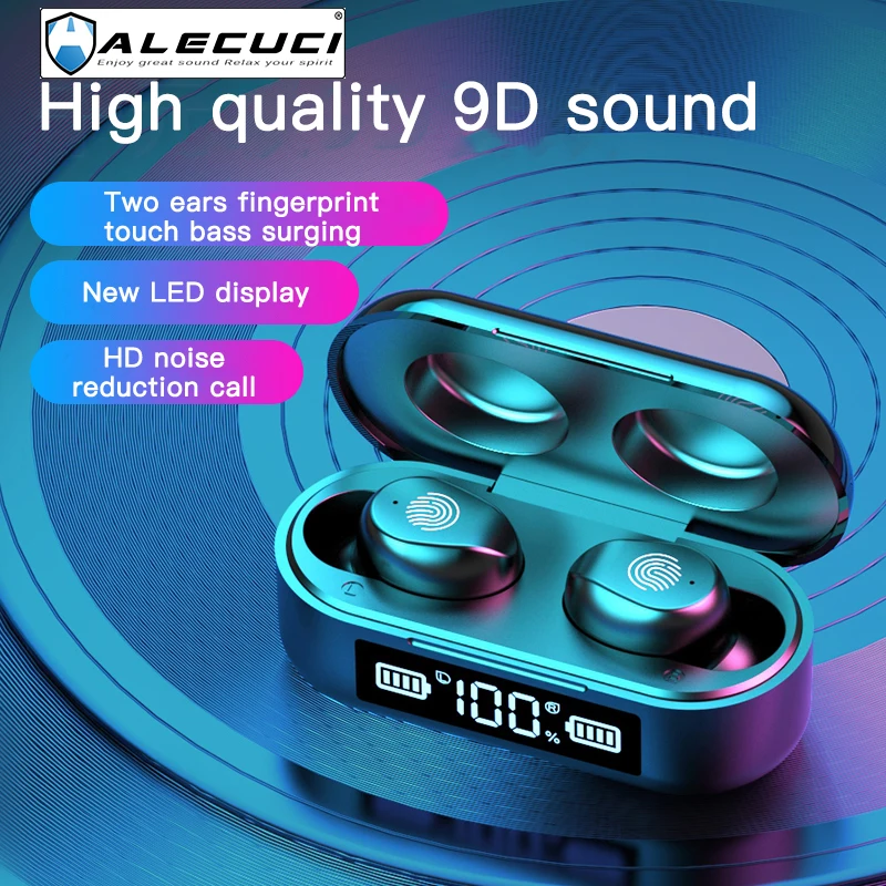 ALECUCI F9-6 True Wireless Earbuds Bluetooth 5.0 Earphones TWS Stereo Headphones with Smart LED Display Mic Deep Bass Mini Case |
