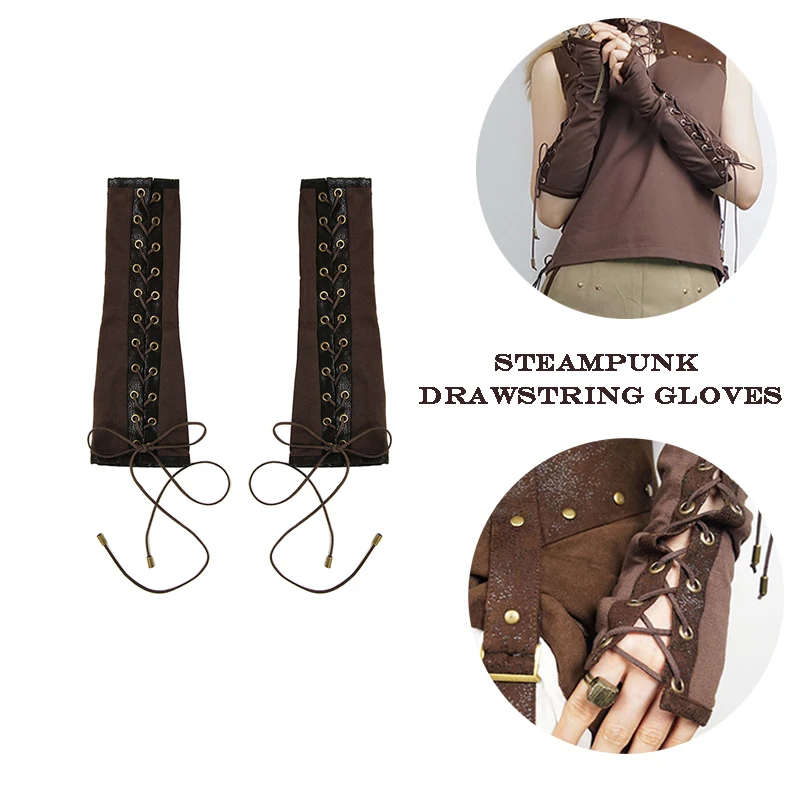 

Steampunk Gloves Gothic Elbow Lace Up Fingerless Gloves Punk Arm Warmer Sexy Mittens Arm Sleeves Cosplay Accessories