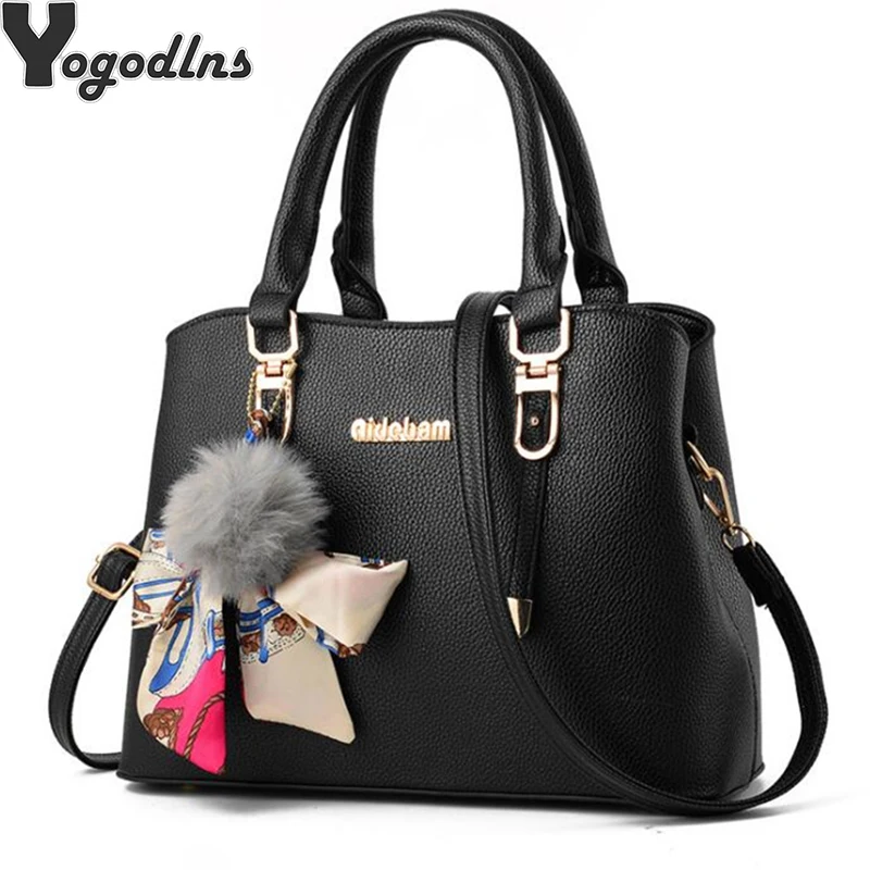 

New Handbags for Women Fur Ball Ribbon Bow Designer Bag Female Leather Messenger Bags Crossbody Shoulder Bags Tote Bags