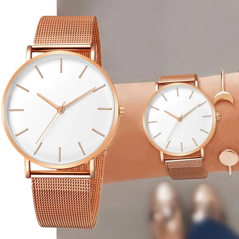 2022 Casual Eenvoudige Horloge Voor Vrouwen Roestvrij Staal Mesh Rose Gouden Horloges 2021 Casual Eenvoudige Quartz Horloges Klok Zegarek Damski
