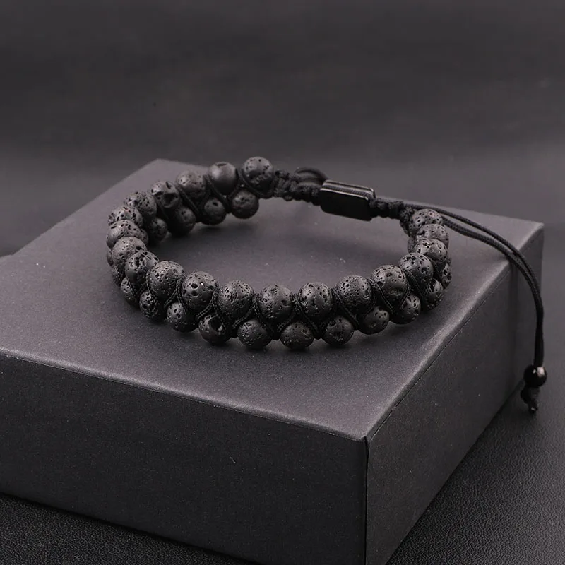 New Fashion Vintage Gold Silver Plated Volcanic Lava Stone Double Layer Beads Braided Bracelet Men Women - Image 4
