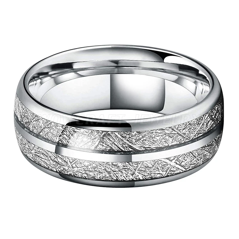 Tungsten Carbide Wedding Band - Domed Meteorite Inlay Comfort Fit Ring