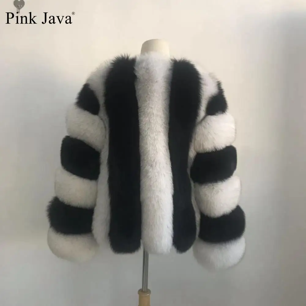 Розовая Java QC19101 шуба из натурального Лисьего меха женская зимняя Толстая Меховая куртка короткое меховое пальто