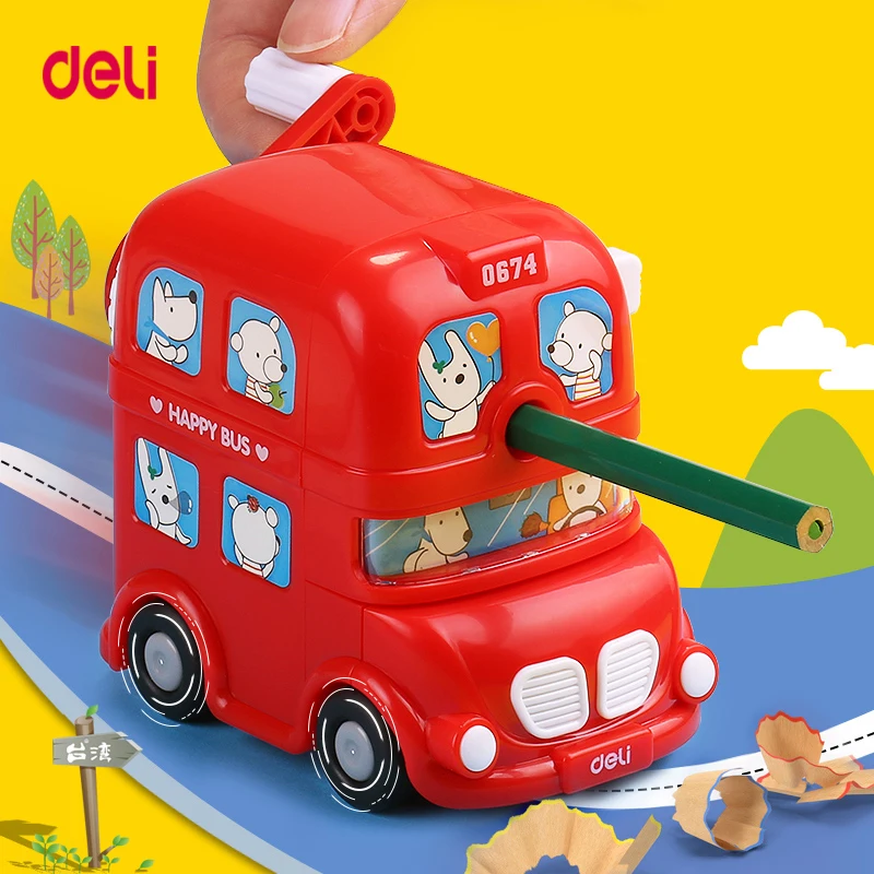 

deli stationery Cute bus styling mechanical pencil sharpener kawaii pencil sharpener Pen Knife Student School Supplies Office