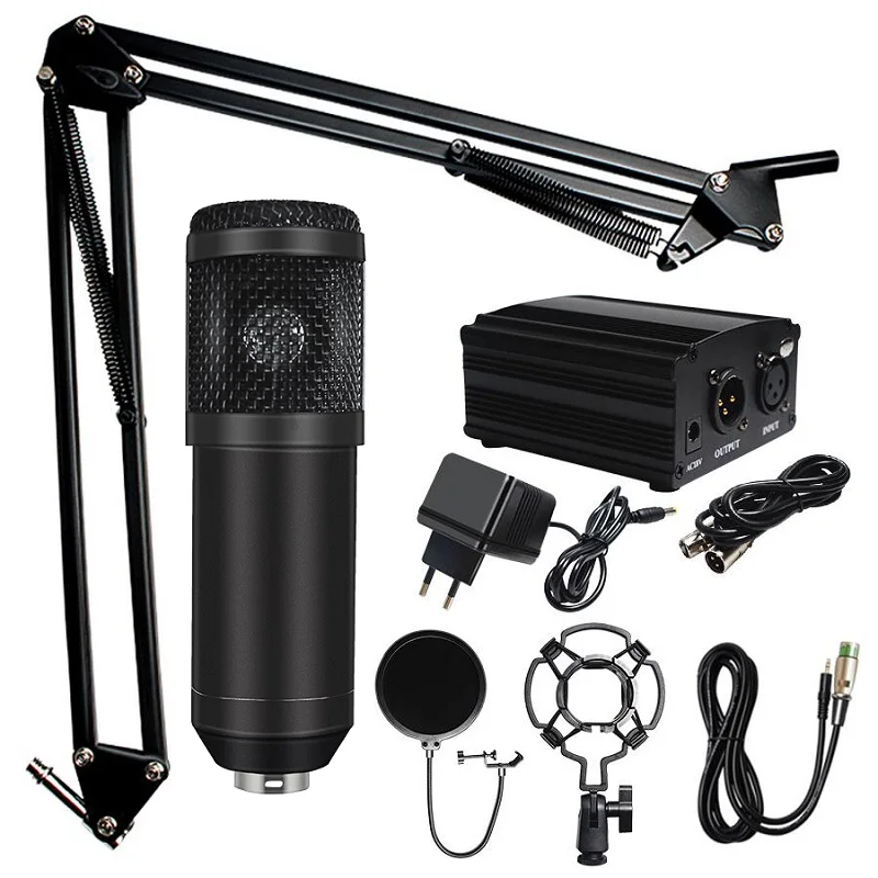 Bm800 Studio Microphone Condenser Microphone with Pop Filter&Phantom Power Vocal Record KTV Karaoke BM 800 Microfono Youtuber