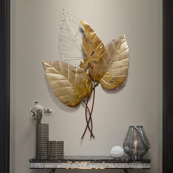 

Simple European Wrought Iron Wall Hanging Leaf Crafts Decoration Home Livingroom Porch 3D Wll Sticker Mural Metal Ornaments Art